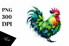 Abstract Vibrant Chicken with Plant Leaves PNG Product Image 3