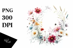 Watercolor Wild Flowers Space | Sublimation | Clipart Product Image 3