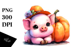 Cute Baby Pig with Pumpkin, Style PNG Product Image 1