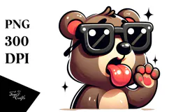Curious Joyful Bear Wearing Sunglasses PNG Product Image 1