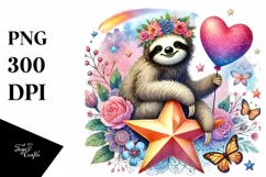 Digital Painting of Adorned Sloth, PNG Product Image 1
