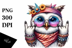 Funny Cute Owl Portrait Smiling with Sunglasses | Watercolor Product Image 3