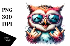 Funny Cute Owl Portrait Smiling with Sunglasses | Watercolor Product Image 3