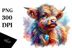 Colorful Baby Highland Cow with Gemstone Product Image 1