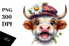 Watercolor Highland Cow Hat Big Eyes |Clipart Product Image 3