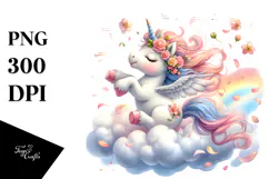Watercolor Pastel Unicorn Spring Petals | Clipart Product Image 1