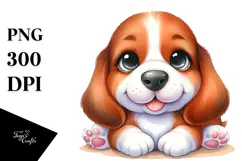 Cute Cartoon Basset Hound PNG Product Image 1