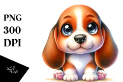 Cute Cartoon Basset Hound PNG Product Image 1