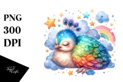 Colorful Baby Peacock Sleeping Stars | Clipart Product Image 1