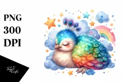 Colorful Baby Peacock Sleeping Stars | Clipart Product Image 1