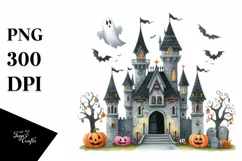 Watercolor Whimsical Halloween Castle | Clipart Product Image 1
