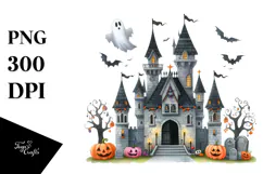 Watercolor Whimsical Halloween Castle | Clipart Product Image 1