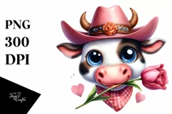 Watercolor Cow Hat Big Eyes |Clipart Product Image 3