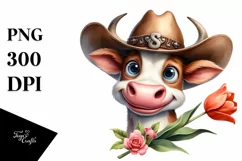 Watercolor Cow Hat Big Eyes |Clipart Product Image 3