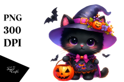 Black Cat Dressed for Halloween, Spooky PNG Product Image 1