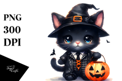 Black Cat Dressed for Halloween, Spooky PNG Product Image 1