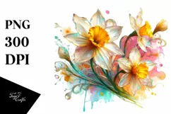 A Shiny Narcissus Clipart with Watercolor Splash Product Image 1