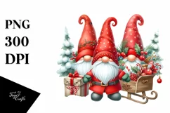 merry Christmas Gnomes with Red Hats PNG Product Image 1