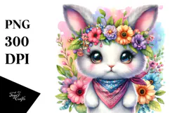 Baby Rabbit with Flower Crown PNG Product Image 1