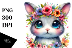 Baby Rabbit with Flower Crown PNG Product Image 1