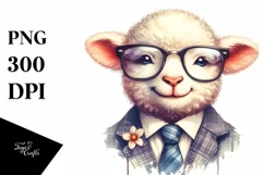 Funny Cute Lamb Portrait Smiling with es | Watercolor Product Image 1