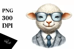 Funny Cute Lamb Portrait Smiling with es | Watercolor Product Image 3