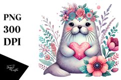 Boho Walrus Sitting on a Flower PNG Product Image 1