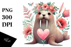 Boho Walrus Sitting on a Flower PNG Product Image 1