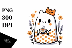 Cute Ghost with Tea and Animal Print PNG Product Image 3