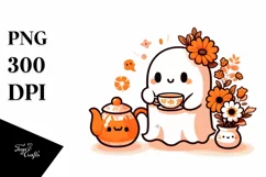 Cute Ghost with Tea and Animal Print PNG Product Image 3