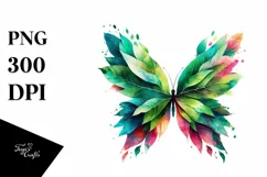 Abstract Vibrant Butterfly with Plant Leaves PNG Product Image 3