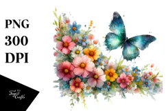 Colorful Butterfly Spring Flowers PNG Product Image 1