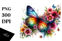 Colorful Butterfly Spring Flowers PNG Product Image 1