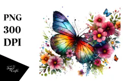 Colorful Butterfly with Spring Flowers PNG Product Image 1
