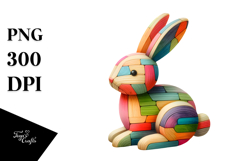Colorful Bunny on Wood, PNG Product Image 1