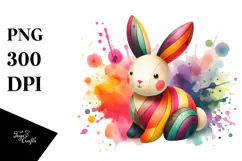 Colorful Bunny on Wood, PNG Product Image 1