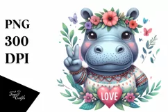 Cute Hippo Love Sign Portrait | Clipart Product Image 1