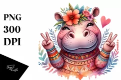 Cute Hippo Love Sign Portrait | Clipart Product Image 3