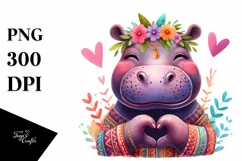 Cute Hippo Love Sign Portrait | Clipart Product Image 1