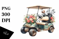 Vintage Golf Cart Flowers | Clipart Product Image 1