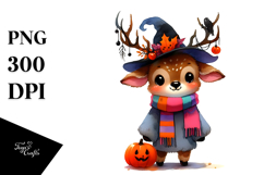 Watercolor Vibrant Elk Halloween Drawing | Clipart Product Image 1