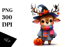 Watercolor Vibrant Elk Halloween Drawing | Clipart Product Image 1