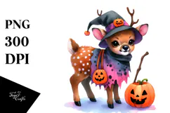 Watercolor Vibrant Elk Halloween Drawing | Clipart Product Image 1