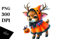 Watercolor Vibrant Elk Halloween Drawing | Clipart Product Image 1