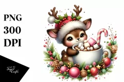 Funny Reindeer with Hot Cocoa PNG Product Image 1