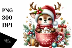 Funny Reindeer with Hot Cocoa PNG Product Image 1