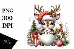 Funny Reindeer with Hot Cocoa PNG Product Image 3
