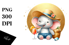 Happy Elephant Drinking on Gold Circle Product Image 1