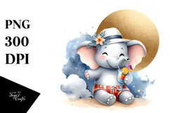 Happy Elephant with Cocktail PNG Product Image 1