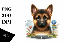 Watercolor Baby German Shepherd Phishing Road Clipart Product Image 1